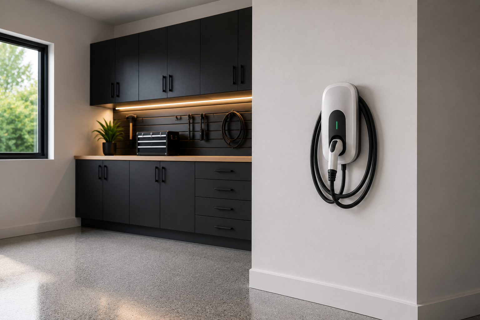 Home EV charging installation at a modern residence