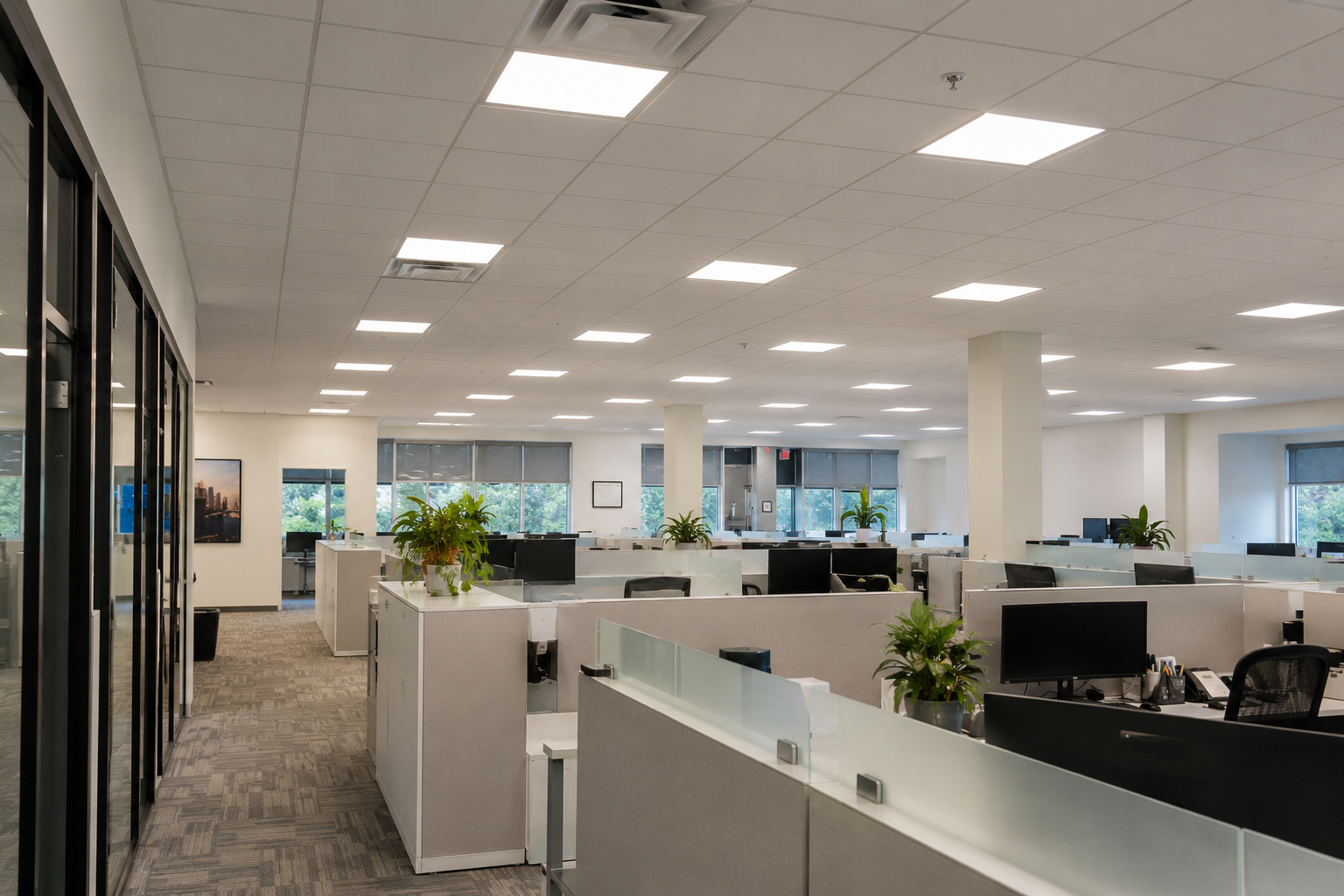 Office electrical work in a modern commercial setting